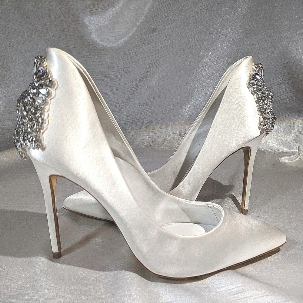 Ted Baker White Satin Pumps with Crystal heels